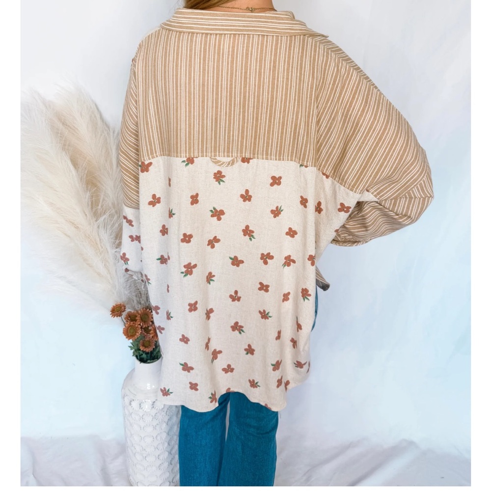 ❌SOLD❌BiBi Beige and Brown Striped Shirt - Picture 8 of 8